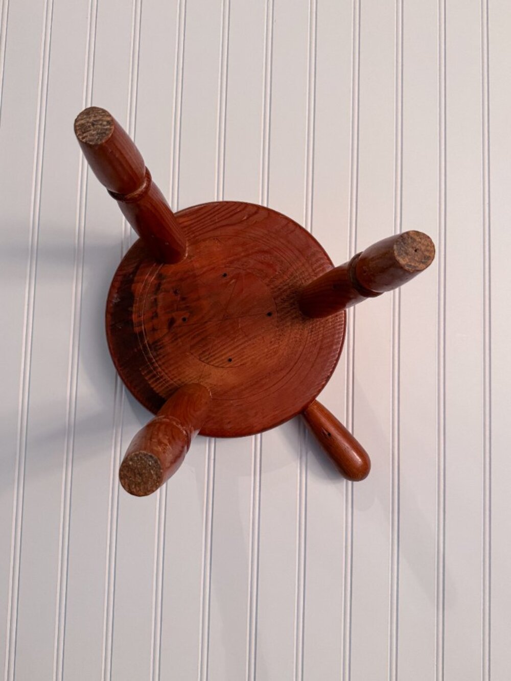 Vintage Wooden Milk Stool | Three-Legged Farmhouse Stool with Handle - Picture 3 of 4